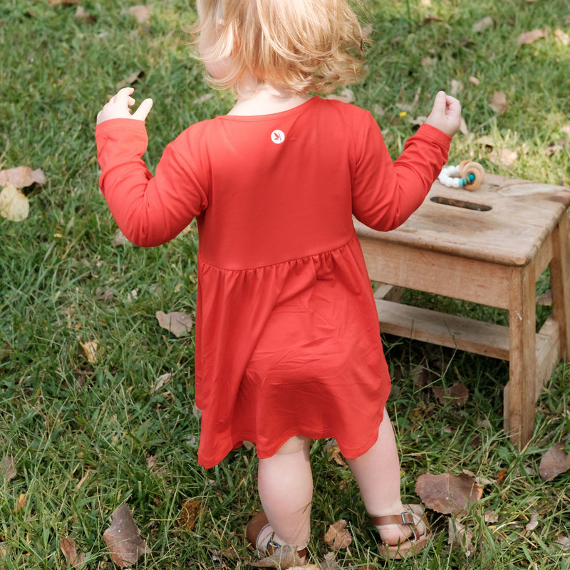 red long sleeve swing dress Eliza Merino Wool Swing Dress
